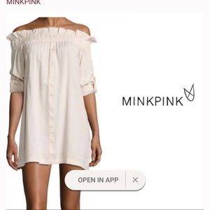 minkpink blush off the shoulder shirt dress